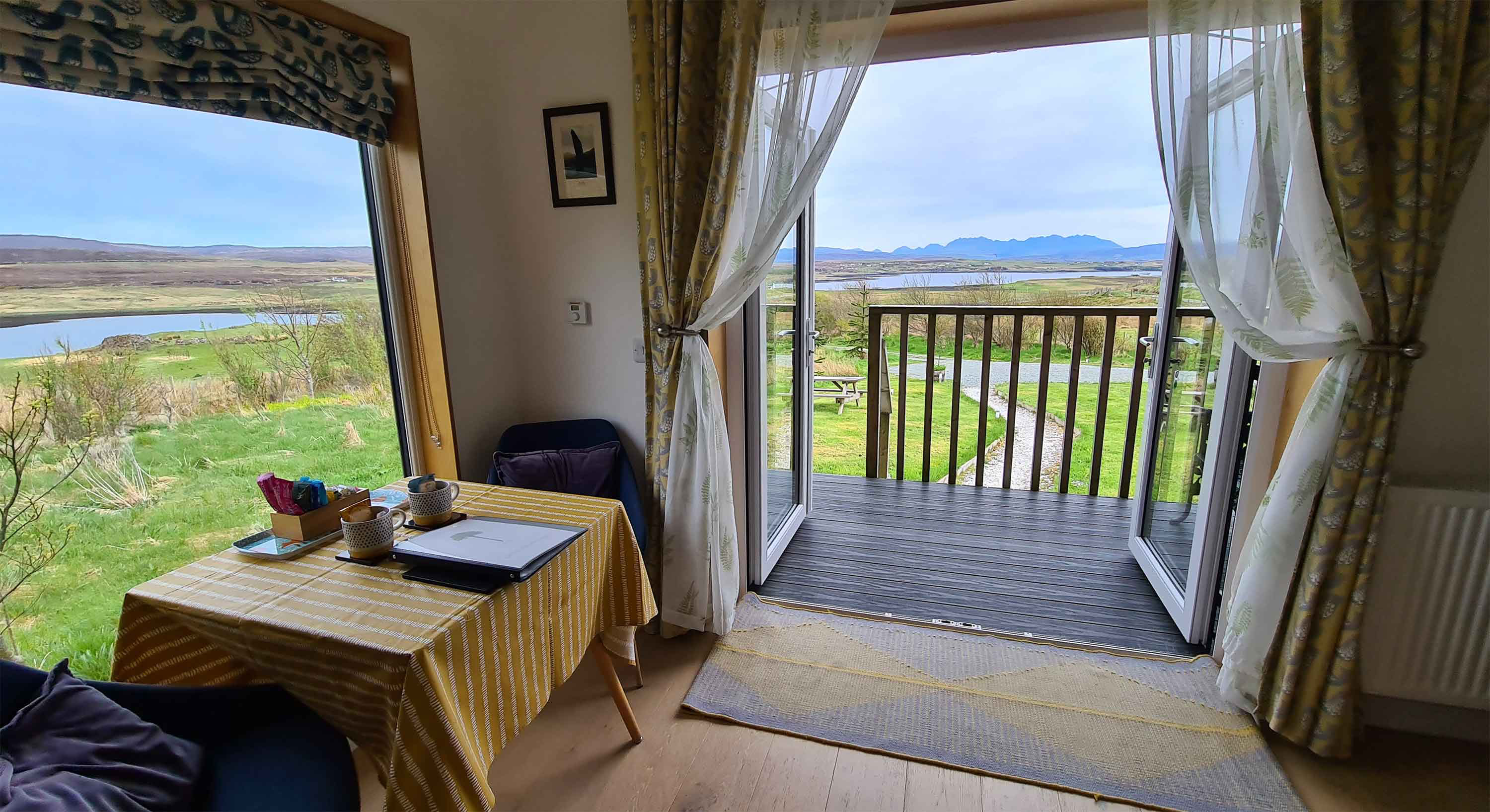 Enjoy stunning sea views at Araucaria Croft Skye Cabin self catering accommodation in Dunvegan